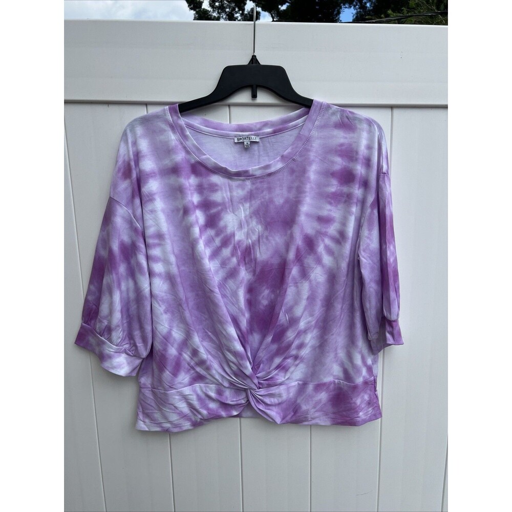 Sportelle Top Women's 1X Top Tye Dye Front Short Sleeve Soft Boxy